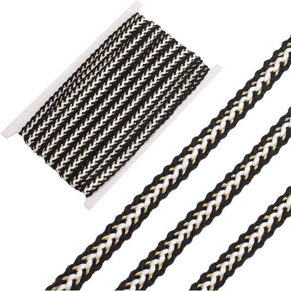 10 Yards 1/2 Inch Cotton Ribbon Gimp Braid Trim Metallic Gold Woven Fabric Decorative Black Webbing Packaging Gift Tape Handmade Supplies for Curtains Lampshade Sofa Sewing Crafting Colorful