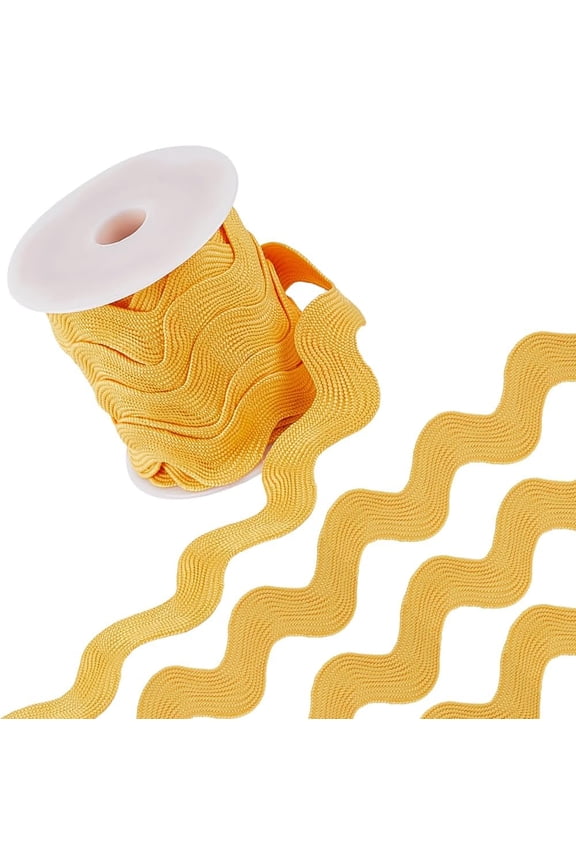 10 Yards 1.34 Inch Jumbo Rick Rack Trim Christmas RIC Rac Yellow Rickrack Wave Sewing Bending Fringe Ribbon Woven Fabric Lace Zig Zag Trim for Crafts Wedding Dress gold DIY