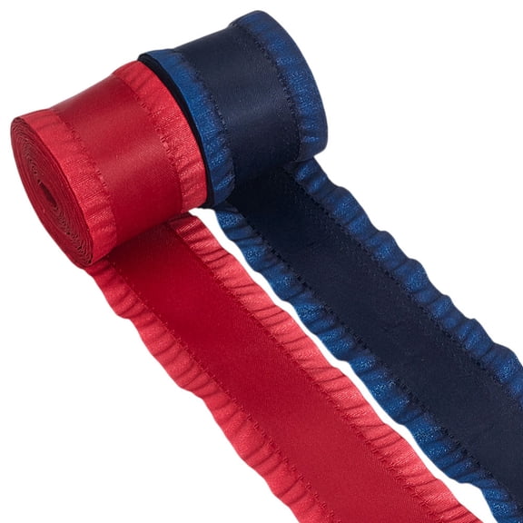 10 Yards 1-5/8 Inch Double Ruffled Ribbon Red Blue Polyester Fabric Ribbon Decorative Ruffled Trim for Hair Bows Gift Wrapping Wedding Invitations