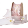 thumbnail image 1 of 10 Yards 1 5/8 Inch Pink Daisy Trim Floral Print Organza Chiffon Ribbon Sun Flower Transparent Sheer Printed Ribbons Bulk with Spool, 1 of 9