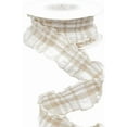 thumbnail image 1 of 10 Yards 1.5 Inch Beige Plaid Ribbon Checkered Ribbon Tan Gingham Double Chiffon Ruffled Edge Polyester Ribbon with Spool, 1 of 9