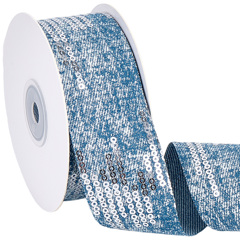 10 Yards 1.5 Inch Blue Denim Silver Sequins Ribbon Sequin Beaded ...
