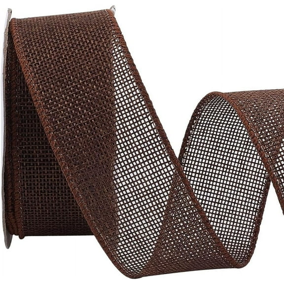 10 Yards 1.5 Inch Brown Burlap Wired Edge Ribbon Natural Soild Wide Wire Rustic Fabric Ribbons Bulk Roll with Spool