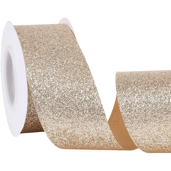 10 Yards 1.5 Inch Gold Sparkle Ribbon Sparkling Metallic Glitter Fabric Ribbon Polyester Bling Shiny Satin Ribbons Bulk Roll with Spool for Sewing Making Gift Wrapping Wreath Craft Christmas