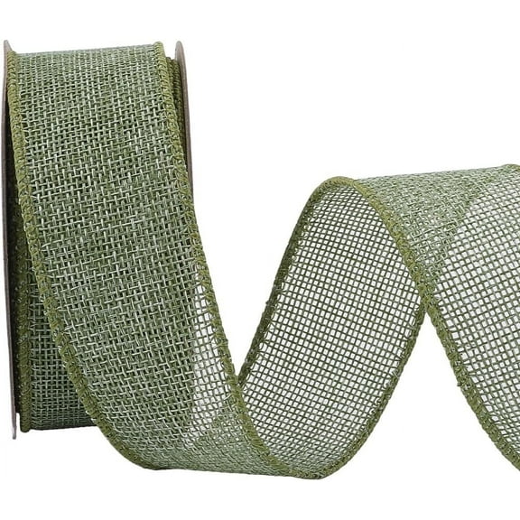 10 Yards 1.5 Inch Green Burlap Wired Edge Ribbon Natural Soild Wide Wire Rustic Fabric Ribbons Bulk Roll with Spool for Sewing Making Crafts Wreaths Gift Wrapping Diy Home Party Decor Supply