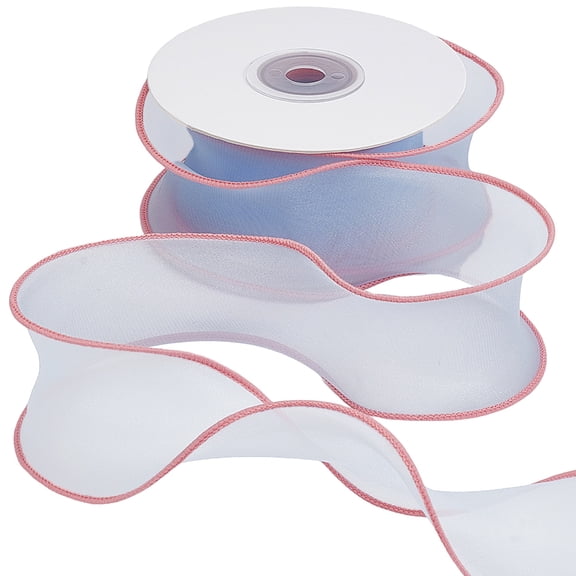 10 Yards 1.5 Inch Pink Blue Organza Mesh Ribbon Pastel Ruffle Edge Sheer Silk Chiffon Transparent Fabric Ribbons Bulk with SpoolDIY