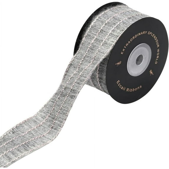 10 Yards 1.5 Inch Pink Grey Striped Ribbon Polyester Double Faced Wired ...