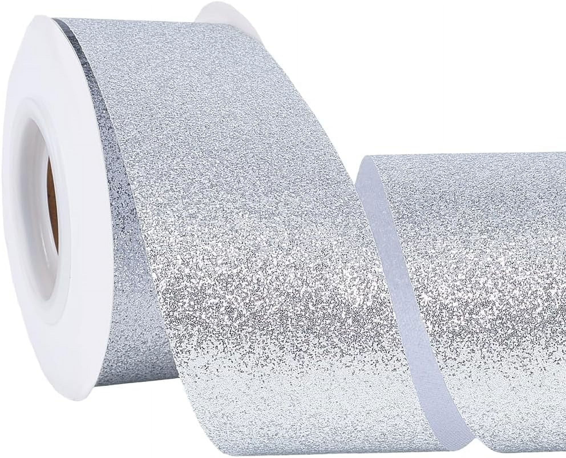 10 Yards 1.5 Inch Silver Glitter Ribbon Polyester Sparkle Satin Ribbon ...
