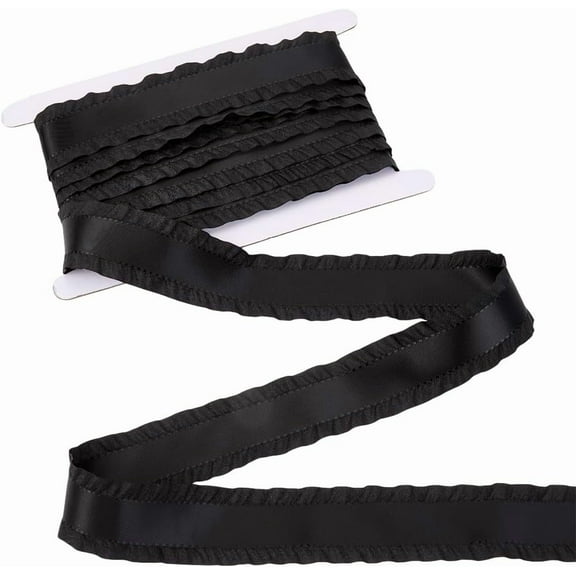10 Yards 1.57 Inch Black Satin Ruffle Ribbon Double Ruffled Edge Lace Trim Polyester Soild Gathered Peated Fabric Ribbons for Sewing Making Crafts Gift Wrapping Home Decor Clothes Wedding