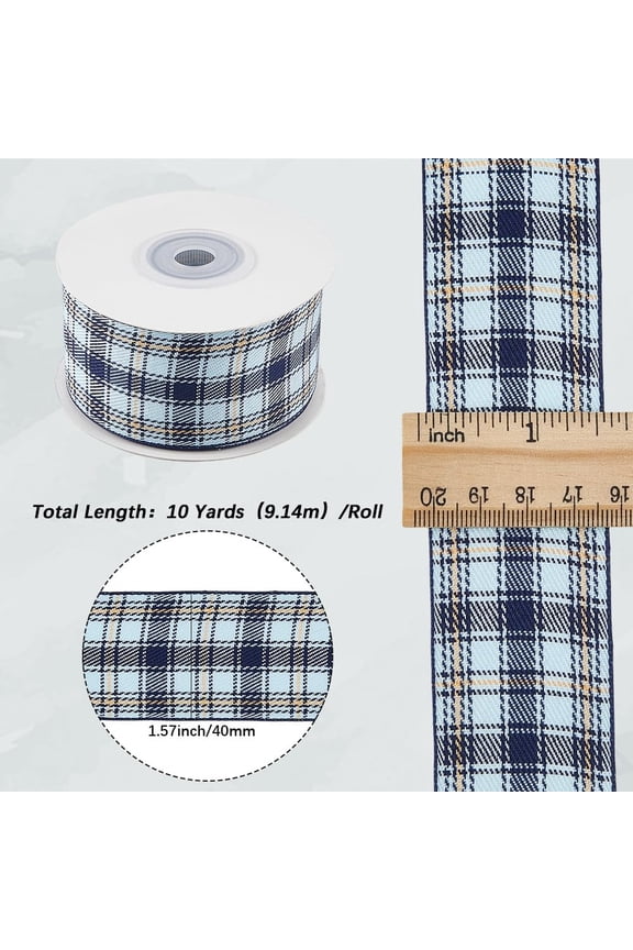 10 Yards 1.57 Inch Blue Checkered Ribbon Spring Summer Easter Buffalo Check Plaid Gingham Polyester Fabric Ribbons Bulk with Spool for Sewing Making Crafts Wreaths Wedding Party Decor Supply