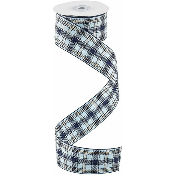 10 Yards 1.57 Inch Blue Checkered Ribbon Spring Summer Easter Buffalo Check Plaid Gingham Polyester Fabric Ribbons Bulk with Spool