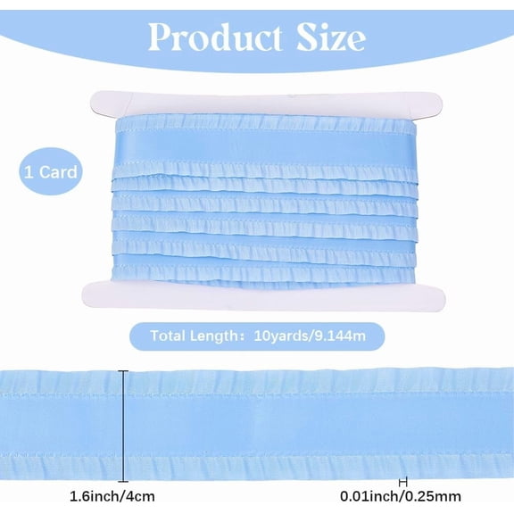 10 Yards 1.57 Inch Blue Satin Ruffle Ribbon Double Ruffled Edge Lace Trim Polyester Soild Gathered Peated Fabric Ribbons for Sewing Making Crafts Gift Wrapping Home Decor Clothes Wedding DIY
