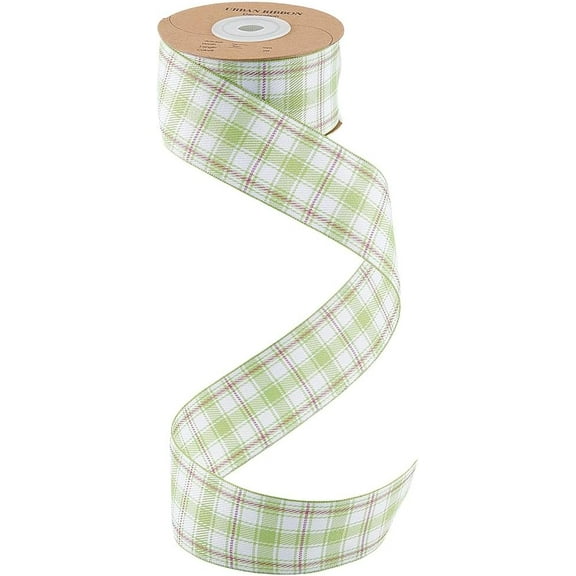 10 Yards 1.57 Inch Green Buffalo Plaid Ribbon Spring Summer Pastel Easter Checkered Gingham Fabric Ribbons Bulk with Spool