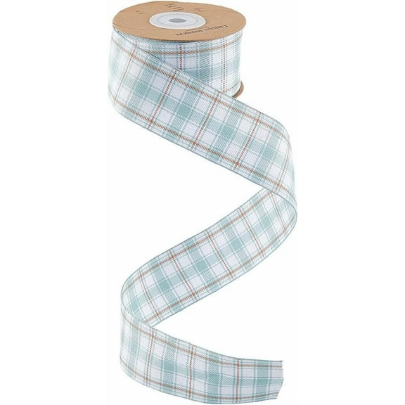 10 Yards 1.57 Inch Light Blue Plaid Ribbon Spring Polyester Summer Pastel Easter Buffalo Checkered Gingham Fabric Ribbons Bulk with Spool for Sewing Making Crafts Gift Wrapping Wreath Supply Brown