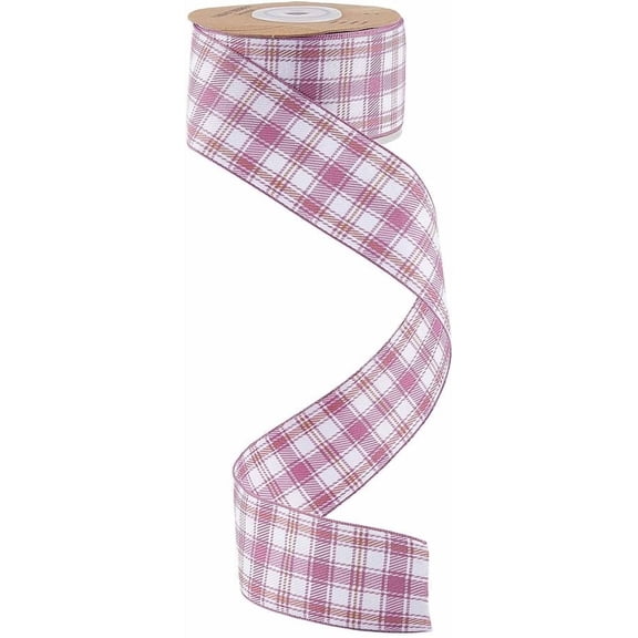 10 Yards 1.57 Inch Pink Plaid Ribbon Spring Summer Easter Pastel Buffalo Checkered Gingham Polyester Fabric Ribbons Bulk with Spool for Sewing Making Crafts Wreath Gift Wrapping Decor Supply for DIY