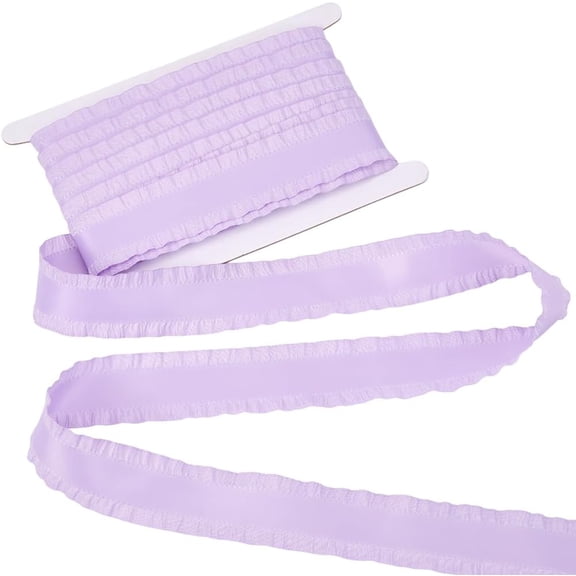 10 Yards 1.57 Inch Purple Satin Ruffle Ribbon Double Ruffled Edge Lace Trim Polyester Soild Gathered Peated Fabric Ribbons for Sewing Making Crafts Gift Wrapping Home Decor Clothes Wedding
