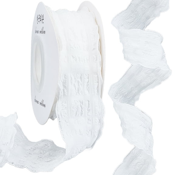 10 Yards 1.57 Inch White Gingham Ruffled Ribbon Plaid Checkered Buffalo Double Chiffon Ruffle Edge Linen Ribbons with Spool Sewing Making