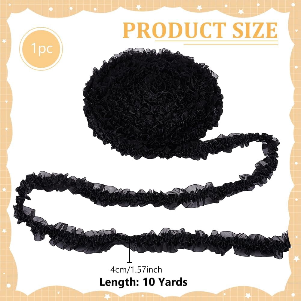Stretch Organdy Ribbon 10 Yards 1.5inch Black Satin Organza Ruffled Lace Trim Gathered Pleated ...