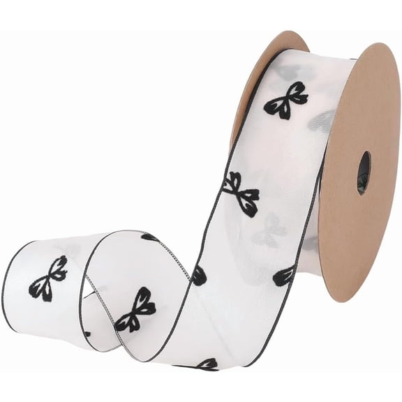 10 Yards 1.63 Inch Butterfly Printed Ribbon Chiffon Black White Streamer Snow Yarn Ribbons Roll