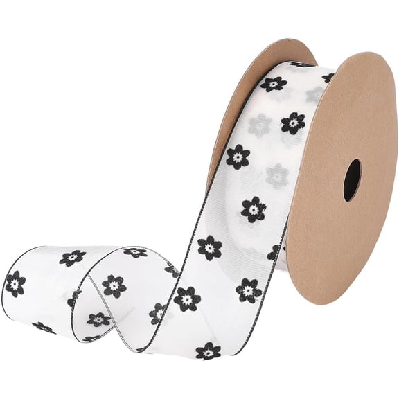 10 Yards 1.63 Inch Floral Wrap Ribbon Thin Silk Organza Sheer Small Flower Print Elegant Ribbons Roll for Gift Wrapping Floral Bows Weddings Birthday Party Dress Decor DIY Crafts Supplies
