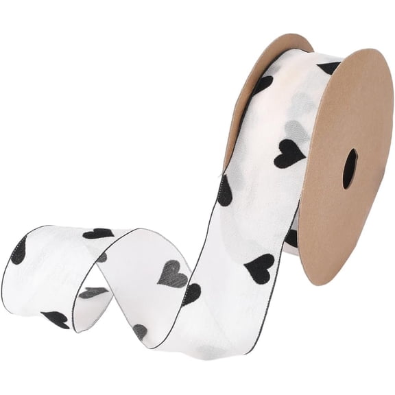 10 Yards 1.63 Inch Heart Printed Ribbon Chiffon Black White Streamer Snow Yarn Love Cute Wrap Ribbons Roll