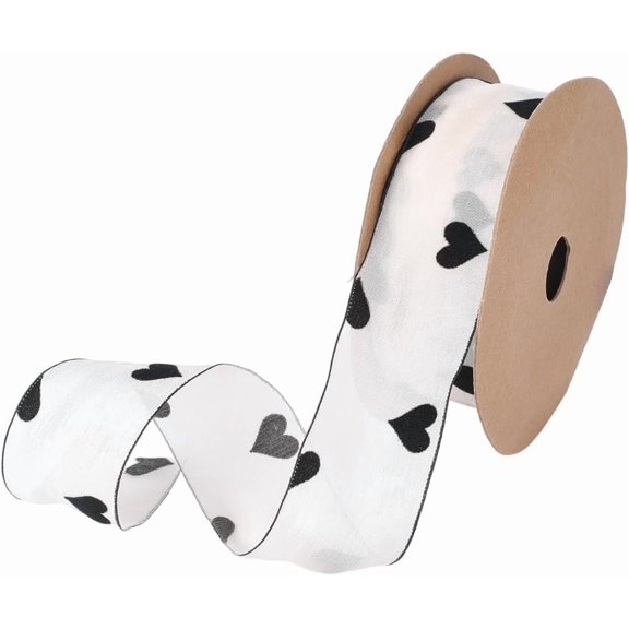 10 Yards 1.63 Inch Heart Printed Ribbon Chiffon Black White Streamer Snow Yarn Love Cute Wrap Ribbons Roll