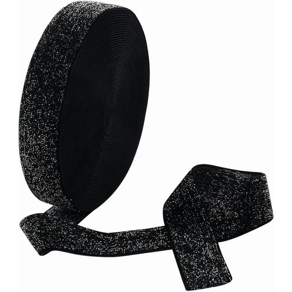 10 Yards 1 Inch Black and Silver Velvet Ribbon Single Faced Glitter Ribbon Polyester Metallic Ribbons Bundle Roll with Spool