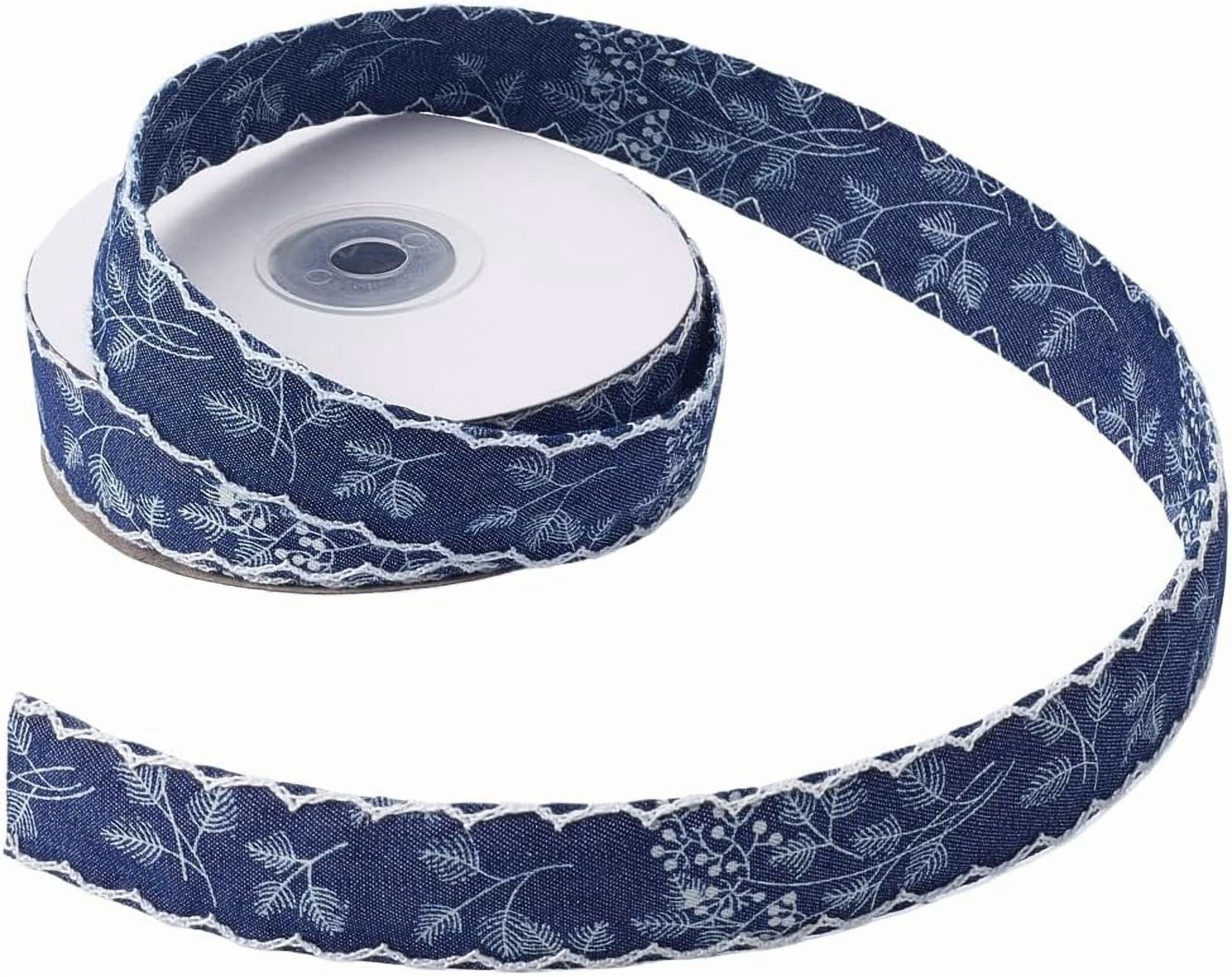 Leaf Pattern Ribbon 10 Yards 1 Inch Blue Polyester Denim Double Face Leaf Pattern Ribbon ...