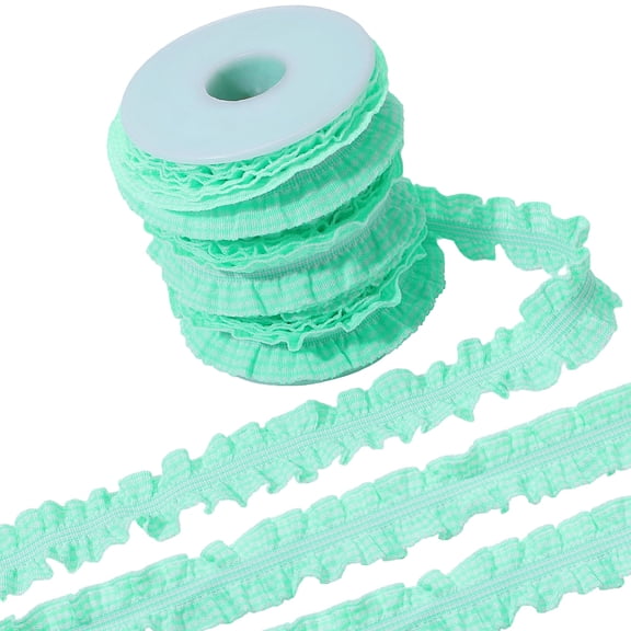 10 Yards 1 Inch Green White Gingham Trim Pleated Ruffle Edge Lace Applique Trimming Double Ruffled Gathered Tartan Elastic Fabric Ribbon