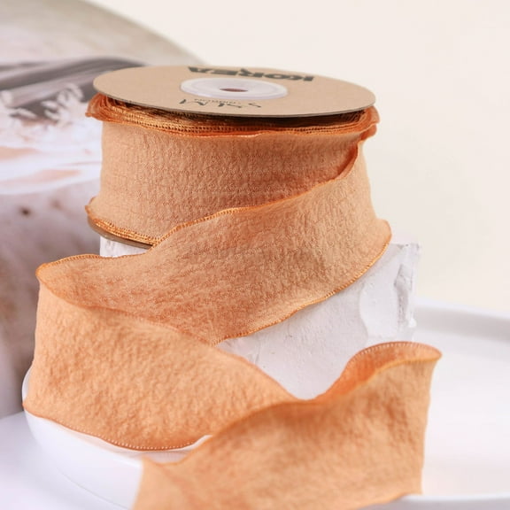 10 Yards 1 Inch Orange Gathered Ribbon Wavy Edge Wrinkled Trim Ruffled Decorative Christmas Wreath Tree Fabric Ribbons for Sewing Making Home Party Festival Decoration DIY Craft Supply
