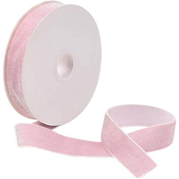 10 Yards 1 Inch Pink Glitter Velvet Ribbon Single Face Silver Ribbon Soft Polyester Metallic Ribbons Bulk Roll with Spool