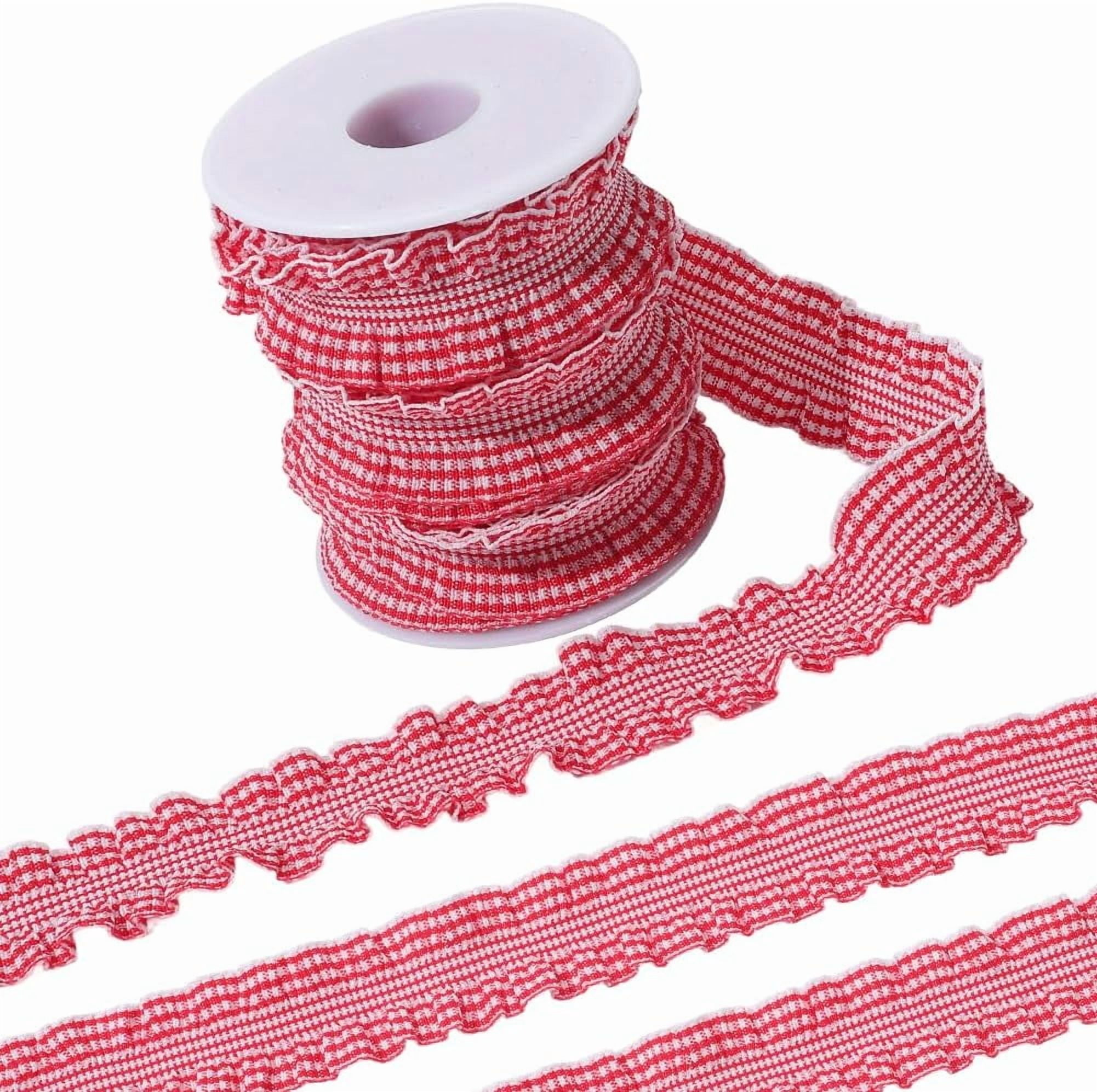 Red Ribbon Ruffle Trim 10 Yards 1 Inch Red White Gingham Trim Pleated Ruffle Edge Lace ...