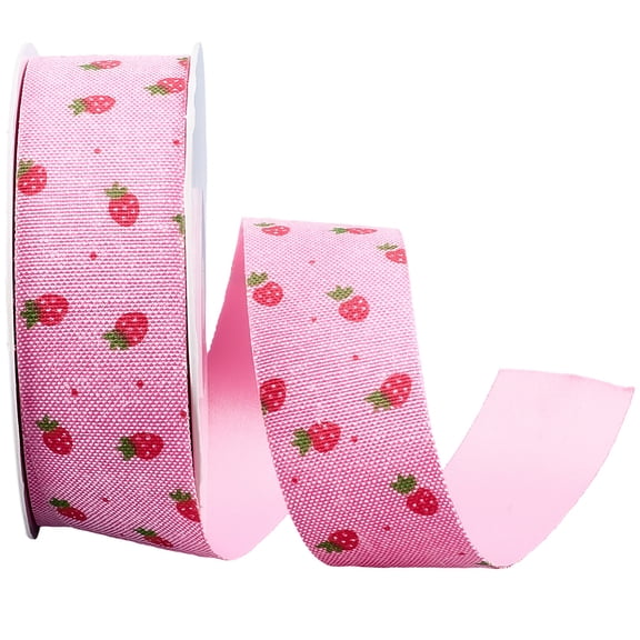 10 Yards 1 Inch Strawberry Fabric Ribbon Cute Thin Red Pink Sweet Summer Printed Grosgrain Polyester Fruit Themed Print Ribbons Bulk