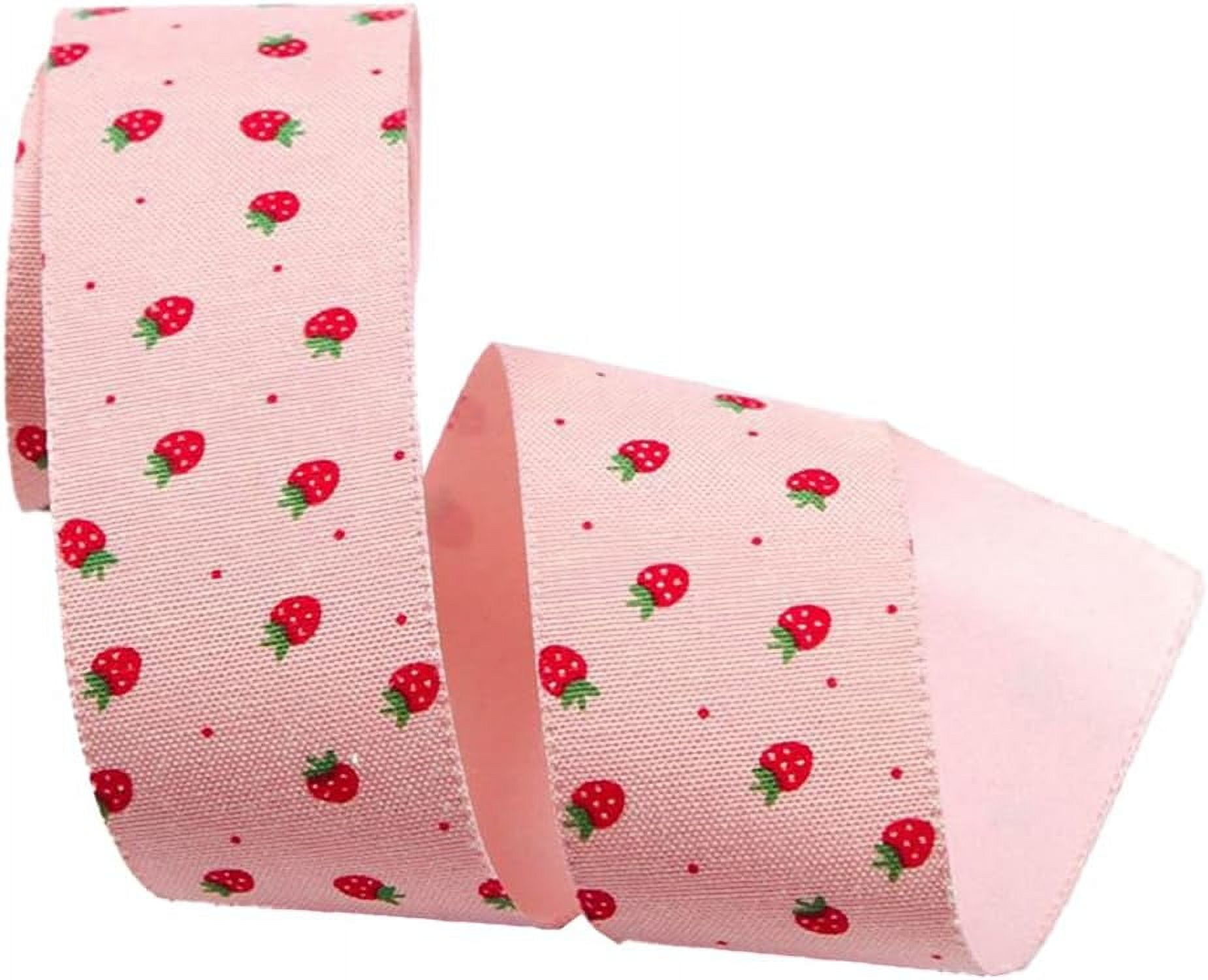 10 Yards 1 Inch Strawberry Ribbon Wired Pink Red Cute Sweet Polyester ...