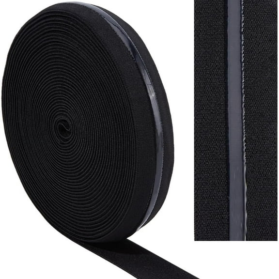 10 Yards 1 Inch Wide Non-Slip Elastic Ribbon Silicone Gripper Band Stretch Tape Trim Rubbers Straps Webbing Belt Waistband Spool for Sewing Clothes Garment Crafts Sports Shorts Black
