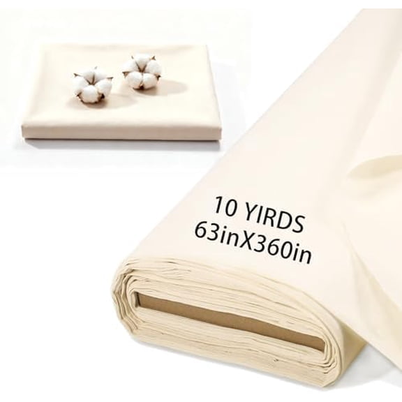 10 Yards 100% Cotton Muslin Fabric Natural Unbleached Linen Fabric by The Yard 63 inch x 10 Yards Unbleached Muslin Linen Fabric Material for Sewing Material Apparel Cloth