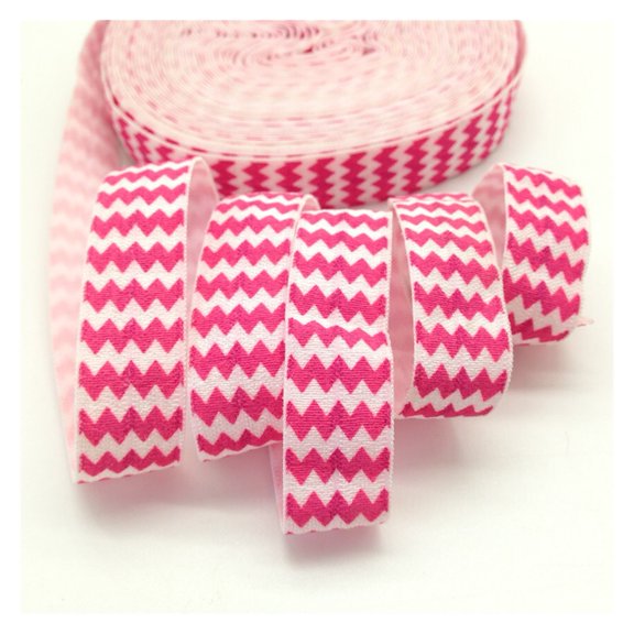 10 Yards 16mm Chevron Print Fold Over Elastic FOE Ripple Ribbon Webbing for Girl Wristband Hair Bow Headband Hair Band Accessory