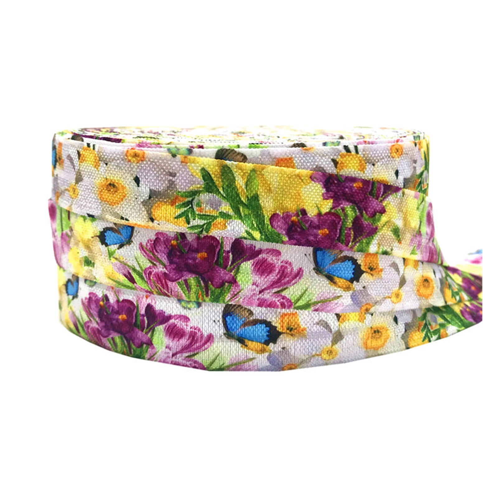 10 Yards 16mm Colorful Flowers Printed Fold Over Elastic Ribbon for ...