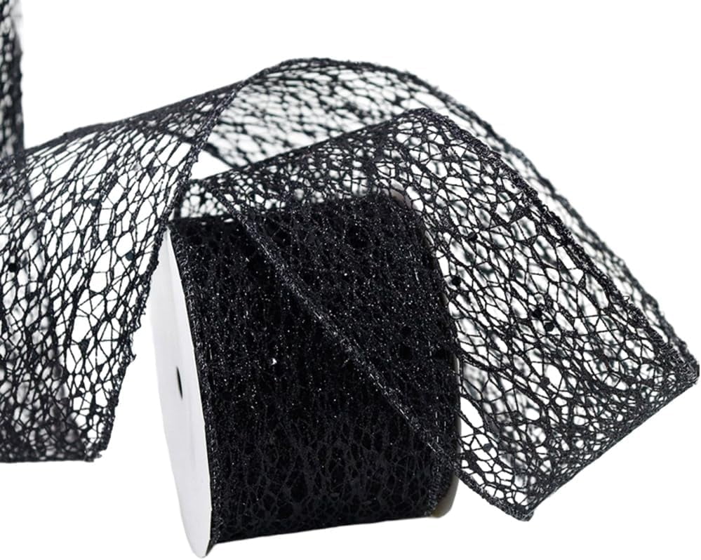 10 Yards 2.48 Inch Black Glitter Mesh Ribbon Wire Edge Wide Netting ...