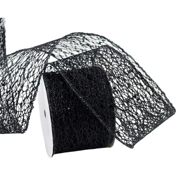 10 Yards 2.48 Inch Black Glitter Mesh Ribbon Wire Edge Wide Netting Sparkly with Sequins Paillettes Fabric Ribbons