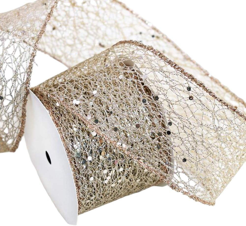 10 Yards 2.48 Inch Brown Glitter Mesh Ribbon Wire Edge Wide Web ...