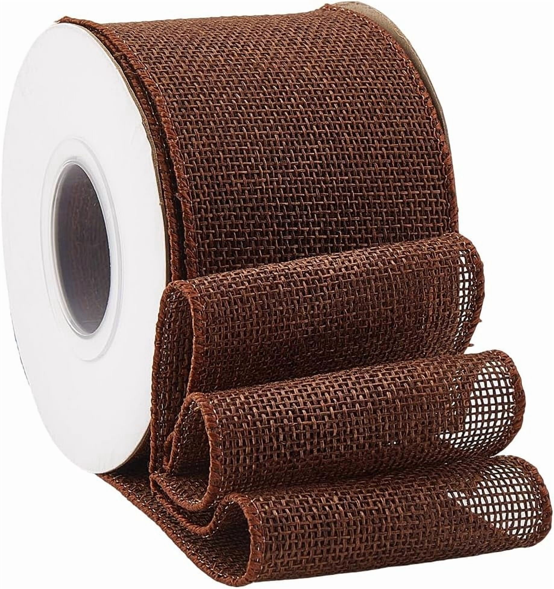 Broad Ribbon 10 Yards 2.5 Inch Brown Burlap Wired Edge Ribbon Natural Soild Wide ...