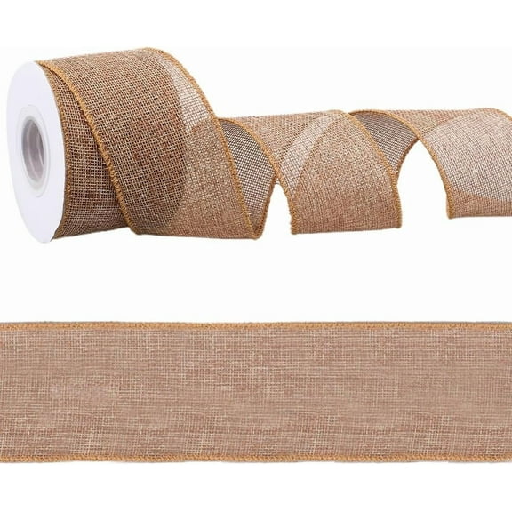 10 Yards 2.5 Inch Tan Natural Burlap Ribbon Soild Spring Easter Rustic Wired Edge Fabric Lace Trim Ribbons Bulk with Spool