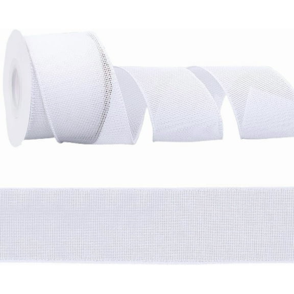 10 Yards 2.5 Inch White Natural Burlap Wired Edge Ribbon Soild Spring Easter Rustic Fabric Lace Trim Ribbons Bulk with Spool for Sewing Making Crafts Wreaths DIY Christmas Tree Home Decor for diy