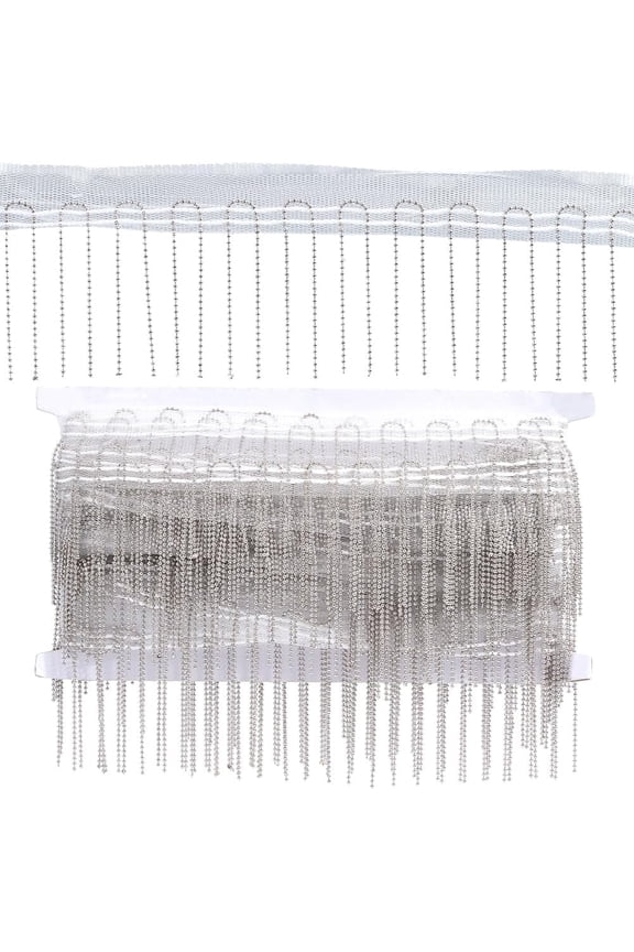 10 Yards 2.8 Inch White Tassel Fringe Trim Silver Wide Beaded Lace Ribbon Polyester Bead Chainette Mesh Netting Tulle Trimming Chain Bulk for Sewing Making Crafts Wedding Dress Cloth Costume for DIY