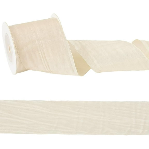 10 Yards 2 Inch Beige Pleated Ribbon Slightly Wrinkled Fabric Vintage Soft Trimming Braid Polyester Wide Ribbons with Spool