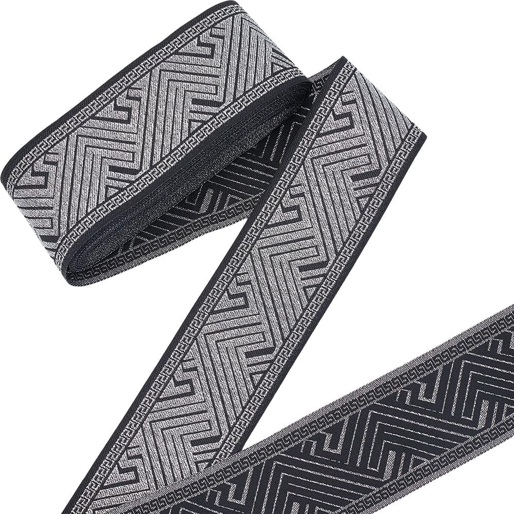 10 Yards 2 Inch Black Jacquard Ribbon Polyester Silver Embroidered ...