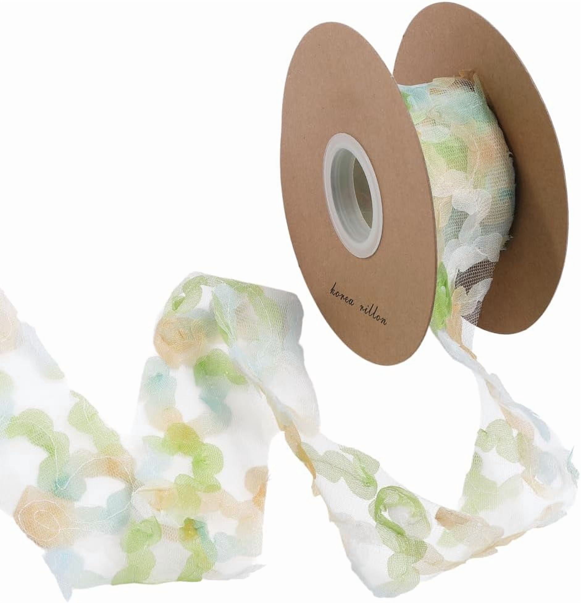 10 Yards 2 Inch Colorful 3D Floral Ribbon Wide Polyester Flower Mesh ...