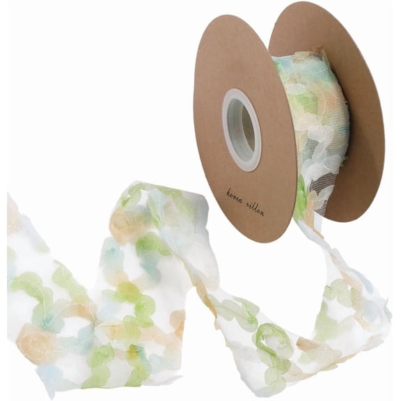 10 Yards 2 Inch Colorful 3D Floral Ribbon Wide Polyester Flower Mesh Lace Trim Spring Pastel Tulle Netting Ribbons Bulk with Spool for Sewing Making Crafts Dresses Clothes Home Decor Supply