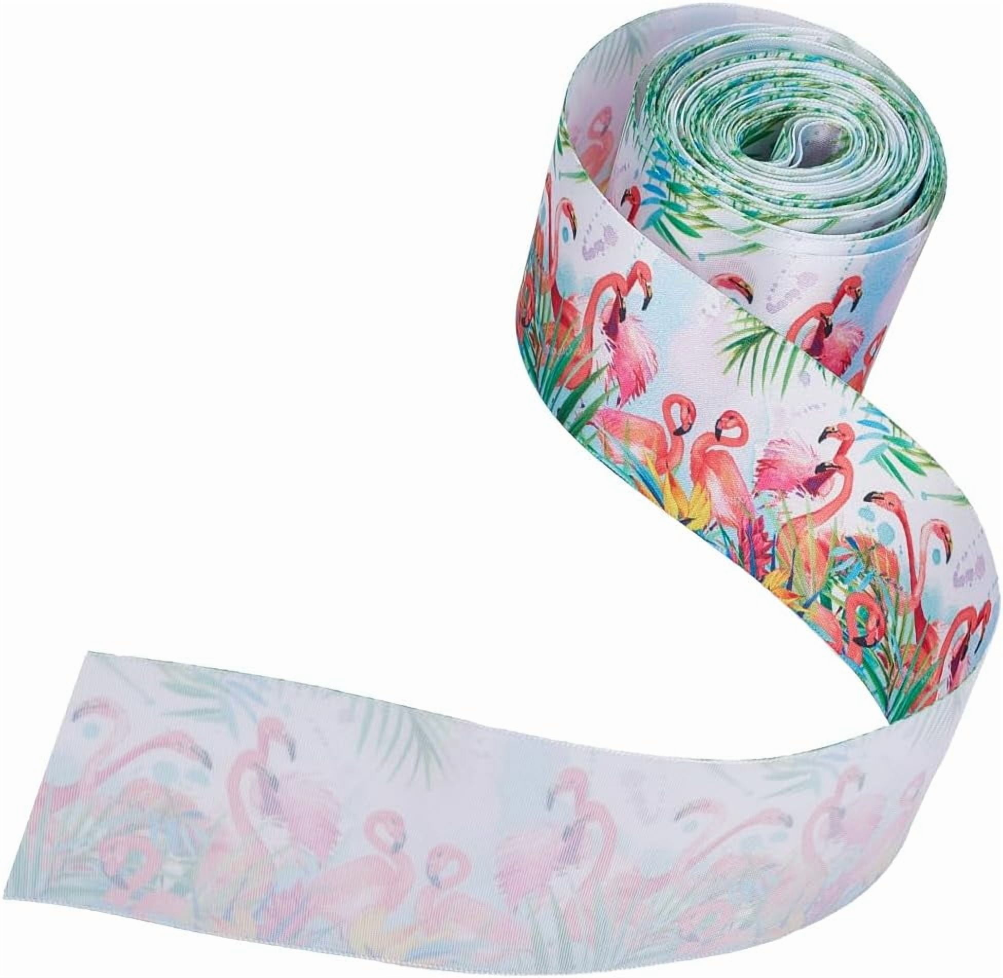 10 Yards 2 Inch Flamingo Ribbon Wired Polyester Cartoon Pattern Ribbon Colorful Summer Tropical Animal Print Fabric Ribbons Bulk for Sewing Making Craft Wreath Gift Wrapping Party Diy Supply
